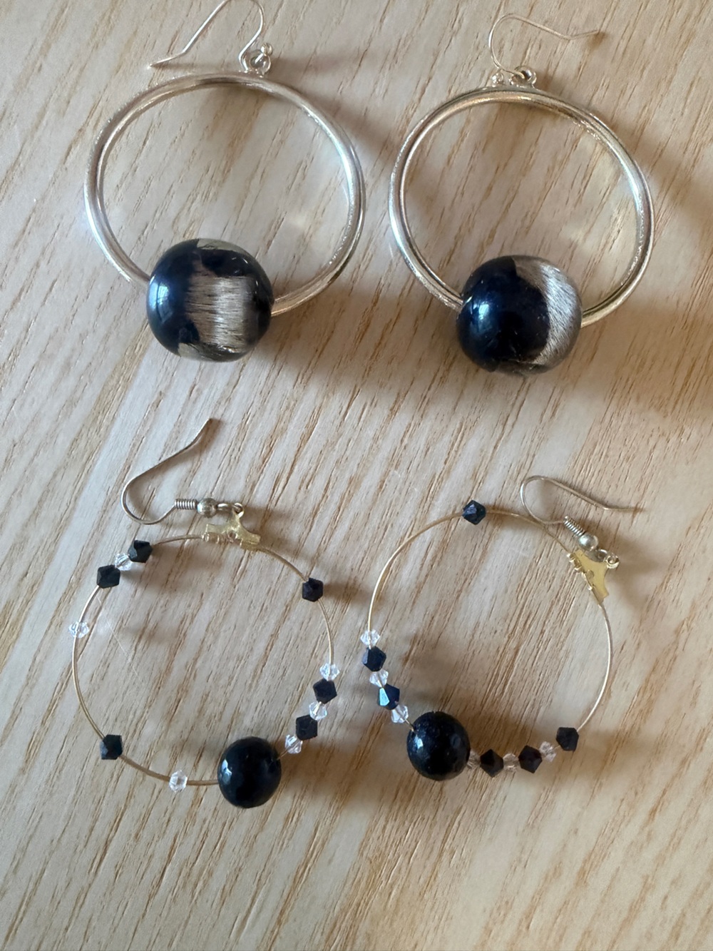 Handmade Black and Gold  Bead Hoop Earrings - Women Jewelry